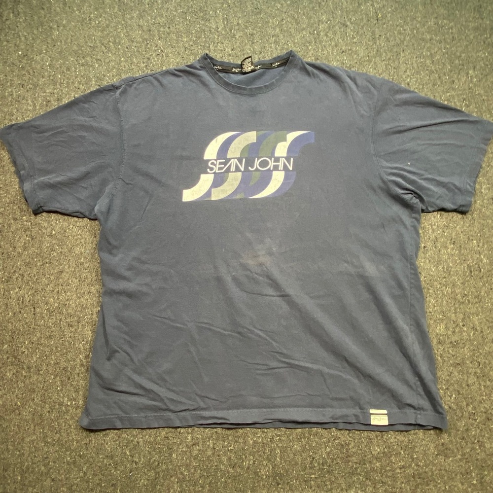 Sean John Graphic TShirt Sz XXXL Mens Navy Blue Y2K Hip Hop Streetwear Logo Tee